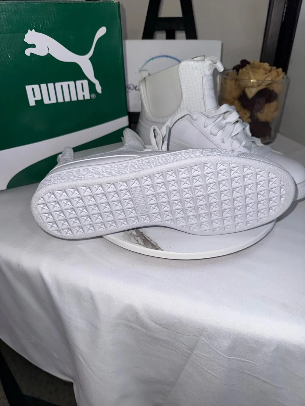 Puma White High-Top Leather Sneakers Basket Fierce EP Jr
